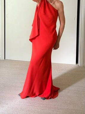Carmen Marc Valvo One-Shoulder Red Evening Gown